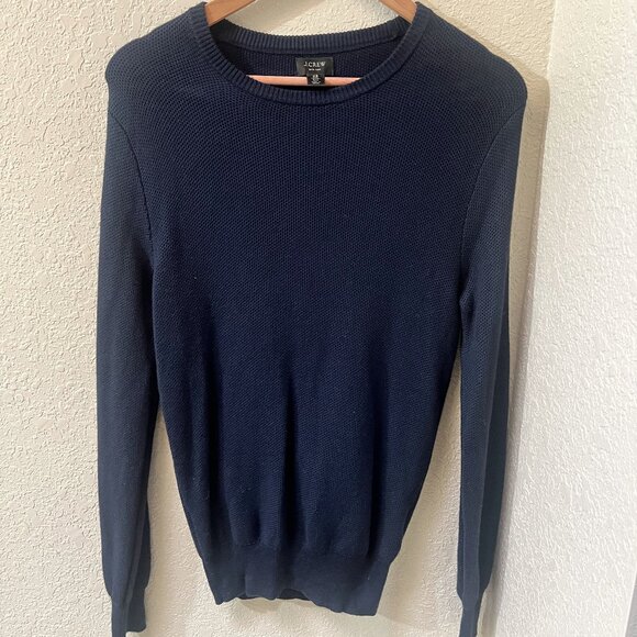 J. Crew Extra-Small Navy Cotton-Silk Pique Long-Sleeve Sweater Sweatshirt EUC XS - Picture 1 of 4